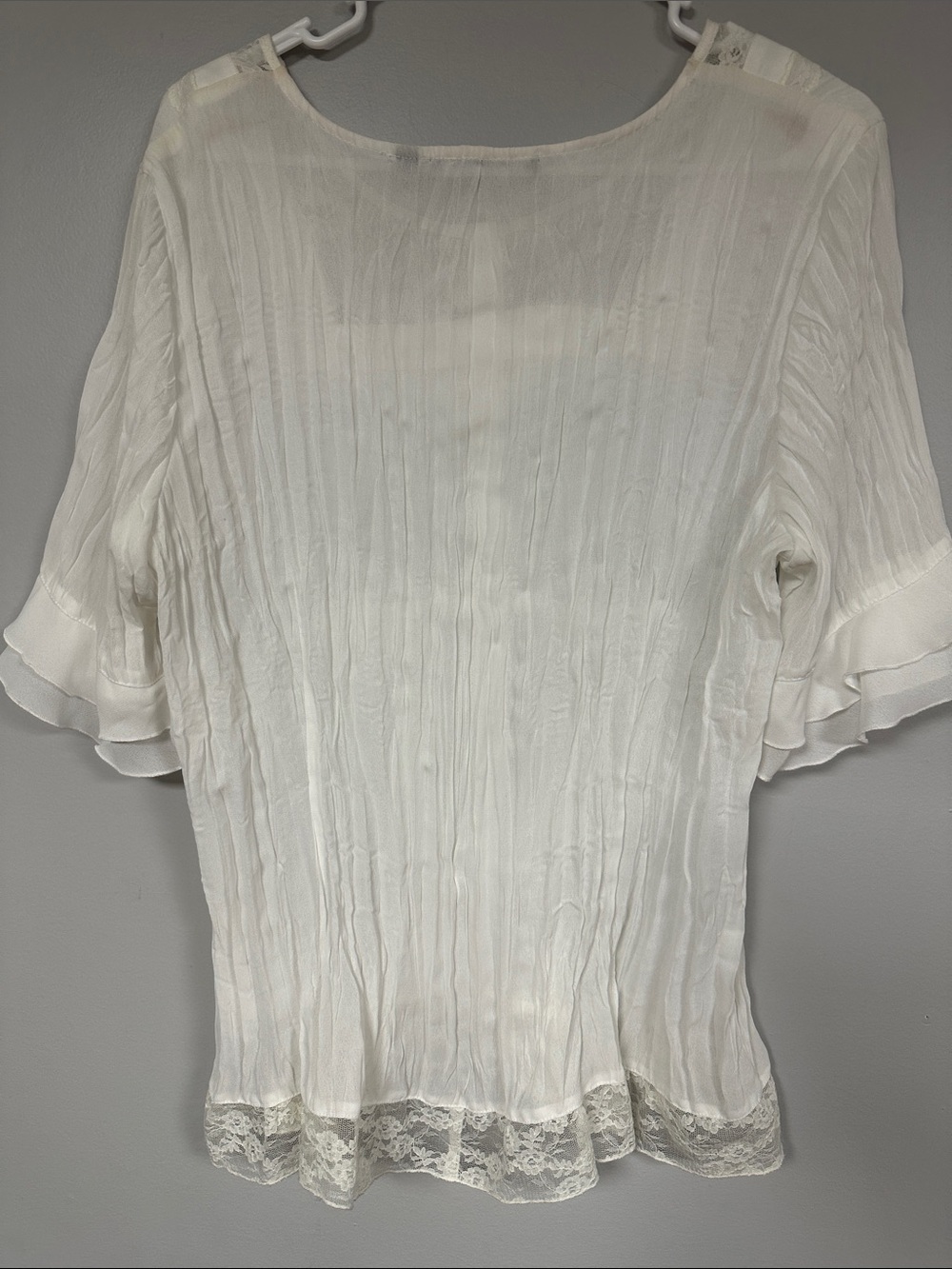 NY Collection Whimsy Fairy  Lace Insets White Crinkled Button Front Blouse  XL - Picture 3 of 8